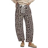 GRAPENT Barrel Jeans for Women Trendy High Waisted Pull On Wide Leg Cropped Leopard Cheetah Print Stretchy Denim Pants