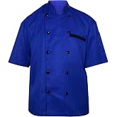 Unisex for Chef Jacket Short Sleeve,Food Service, Caterers, Bakers(Color : Black Multi contrast piping, Size : S-6XLarge)
