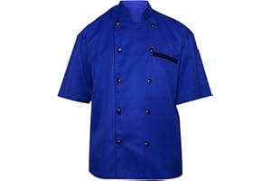 TROZ Unisex for Chef Jacket Short Sleeve,Food Service, Caterers, Bakers(Color : Black Multi contrast piping, Size : S-6XLarge)