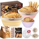 Yiopaun Banneton Bread Proofing Basket, 3 Bread Baskets with Liner & Cover | Non-Stick Collapsible Banneton, Oval/Round Sourd