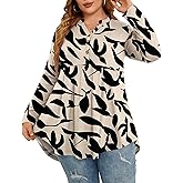 PLOKNRD Women's Plus Size Tops Long Sleeve Henley V Neck Button Up Flowy T Shirts Tunic Loose Blouses