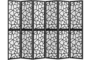 HOMCOM 6 Panel Room Divider, 5.6 FT Freestanding Folding Privacy Screen with Geometric Pattern, Lightweight Partition Wall Di