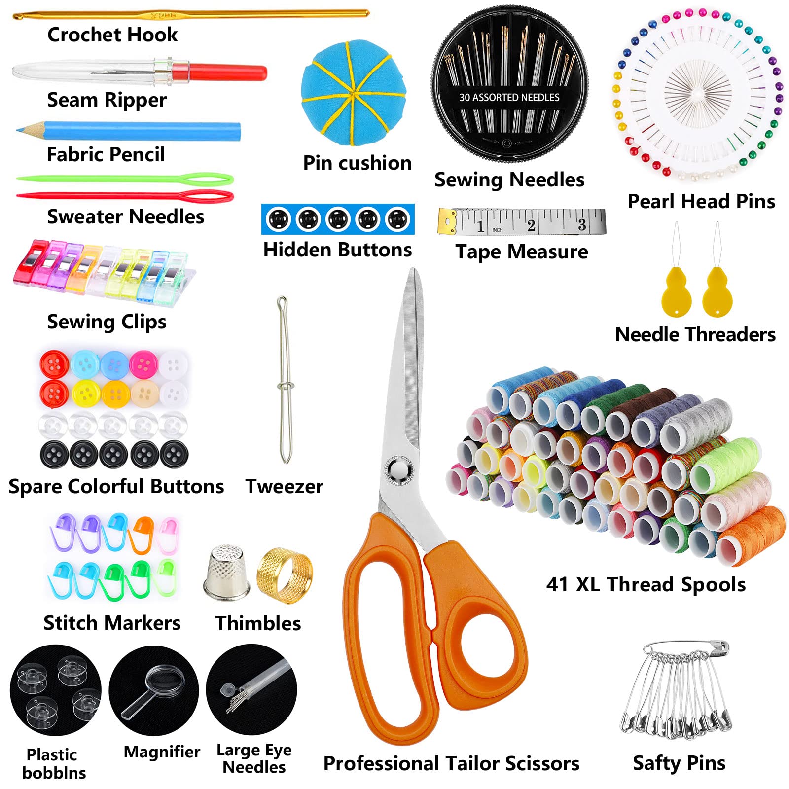 Marcoon Large Sewing Kit, 200 Premium Sewing Supplies, 41 XL Thread Spools, Suitable for Traveller, Adults, Kids, Beginner, Emergency, DIY and Home