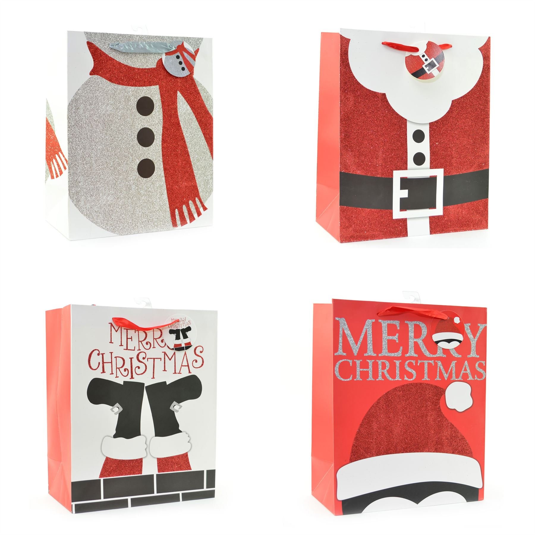4pcs Medium Christmas Gift Bags Glitter Santa Paper Xmas Present Recyclable