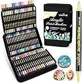 VOKART 120 Colors Acrylic Paint Markers - Dual Tip Brush & Fine Fabric Paint Pens for Rock, Canvas, Ceramic, Wood, Glass, Textile, Paper - DIY Art Supplies for Artists, Adults, Holiday Decorations