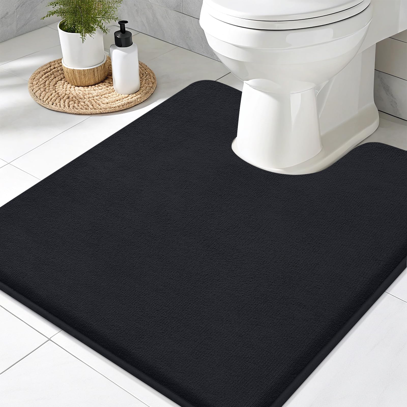Photo 1 of Smiry Memory Foam Toilet Rugs U-Shaped 20x20, Extra Soft Absorbent Non-Slip Contour Bathroom Rugs, Machine Washable Bath Mats for Toilet, Black
