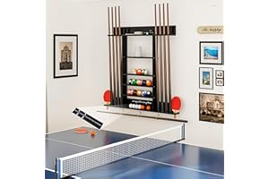 HSSZXFR Pool Cue Rack 8 Pool Stick Holder Wall Mount 2-in-1 Pool Stick & Ping Pong Paddle Holder Billiard Cue Rack Solid Wood Billiard Table Accessories for Billiard Room, Game Room (Black Timer)