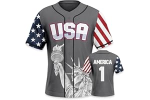 RFFOV USA Stars and Stripes Liberty Baseball Jersey 3D-Printed America Shirts Sports Uniform Printed #1 Gift for Men,Midium-2XL