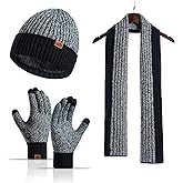 BULLZINE Winter Hats Scarf Set for Men Touchscreen Gloves Warm Knit Beanie Hat Scarves with Fleece Lined Cap