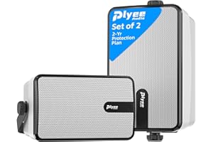 Plyee Audio 250W Outdoor Bluetooth Speakers, Wireless Sync Between Speakers, Powerful Bass, Wall Mount for Patio, Porch, Gazebo, Garage, 2-Pack, White(MZ-632)