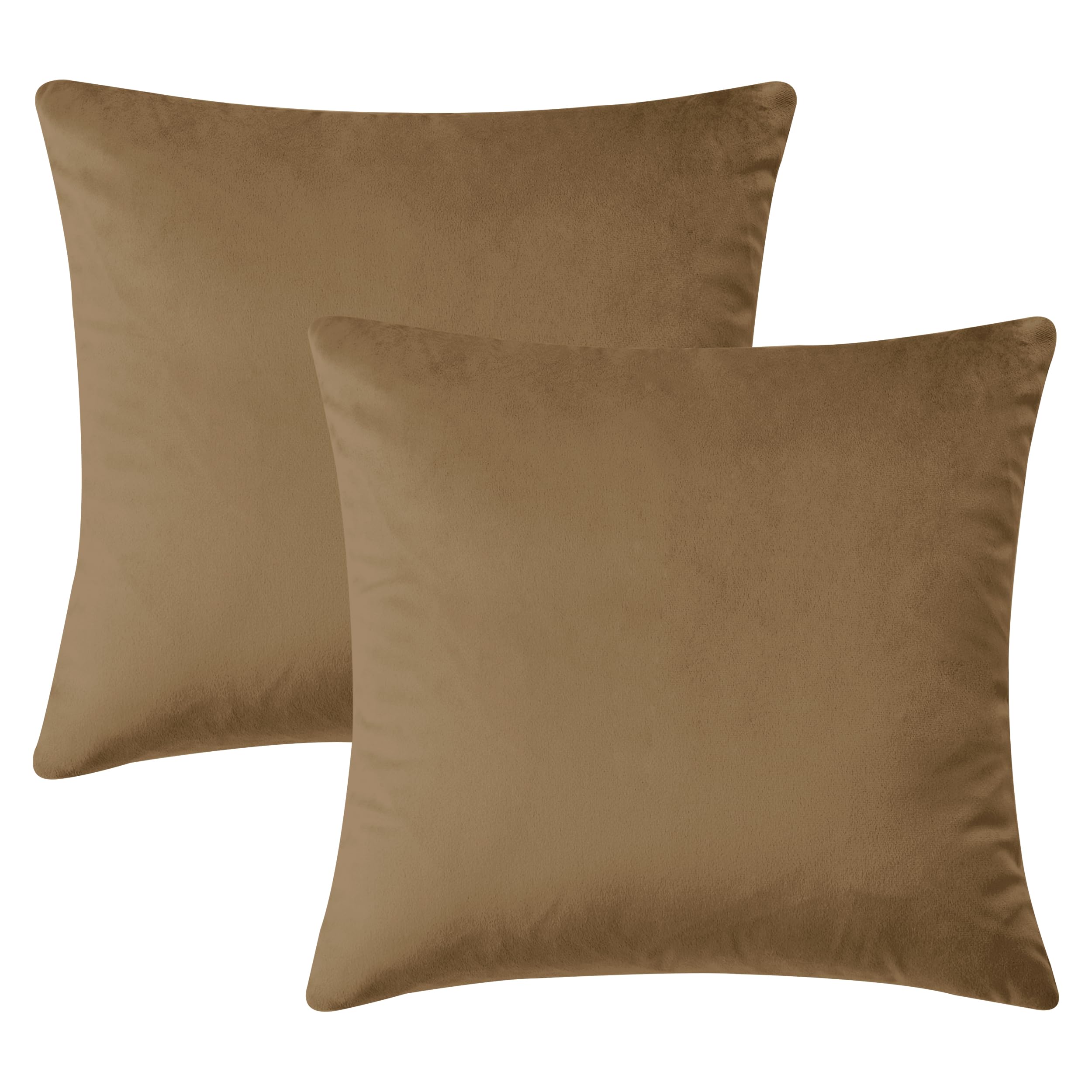 Hafaa Cushion Covers 45 x 45 (Pack of 2) - Crushed Velvet Square Throw Pillow Cases - Decorative Soft Cushion Cover for Sofa Couch Bedroom with Invisible Zipper (Brown, 18" x 18" Inch) — image 1