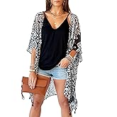 CATCHY & CRAFTY Swimsuit Coverup for Women Kimono Cardigan Beach Floral Boho Print Resort Wear Cruise Gift