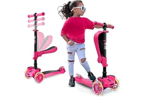 Hurtle 3-Wheeled Scooter for Kids - Wheel LED Lights, Adjustable Lean-to-Steer Handlebar, and Foldable Seat - Sit or Stand Ride with Brake for Boys and Girls Ages 1-14 Years Old
