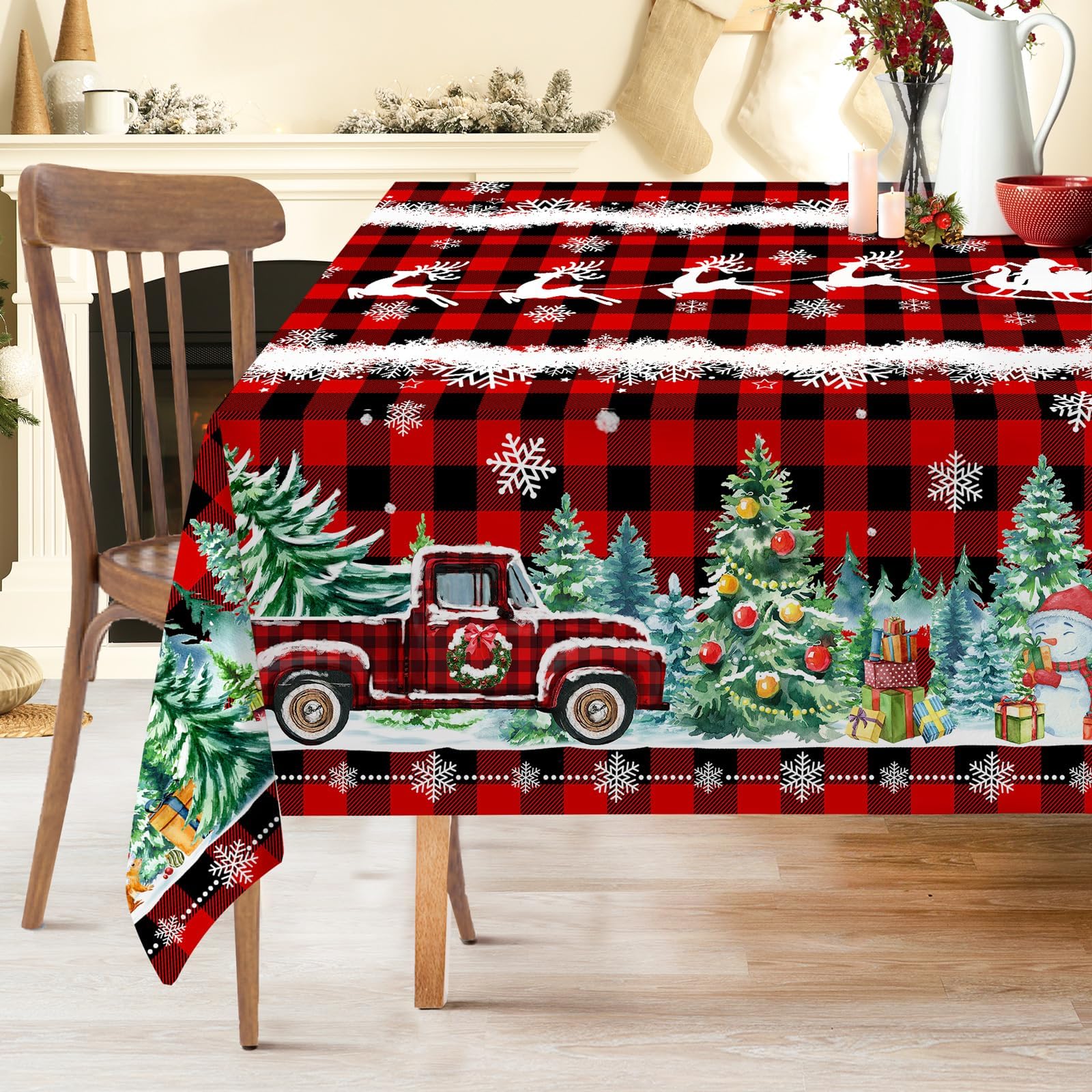 Photo 1 of cusugbaso Christmas Tablecloth 60x84 Inches for Rectangle Tables - Red Buffalo Plaid Christmas Decor for Table - Water Resistant Xmas Table Cloth, Party Decorations for Kitchen, Home
