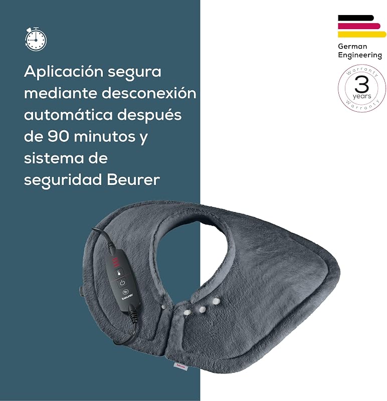 Almofada elétrica acolhedora HK 66 para o ombro e pescoço, almofada elétrica de forma anatómica com fecho magnético, 3 níveis de temperatura com mecanismo de desconexão automática, lavável