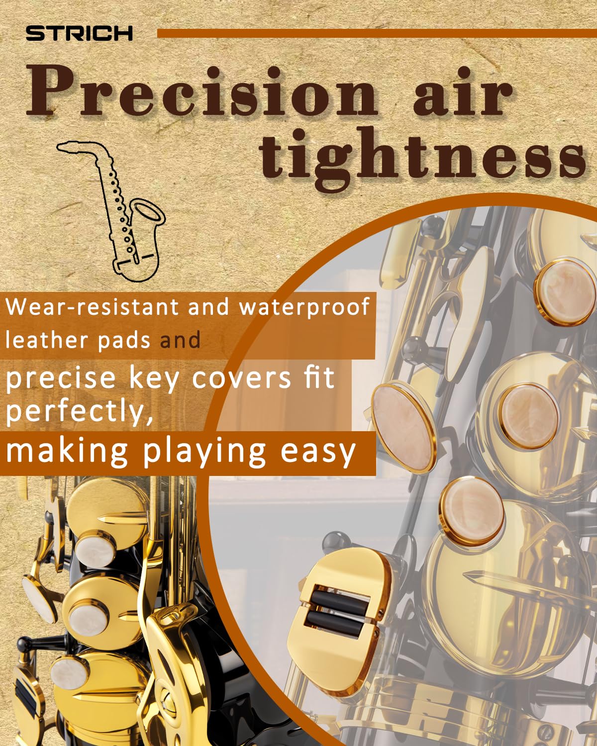 STRICH Eb-Altsaxophon – Einsteiger-Set für Altsaxophon mit Hartschalenkoffer, Ständer, Tragegurt, Mundstück und Blättern für Schulorchester und das Üben zu Hause, SSA-31B, schwarz 5