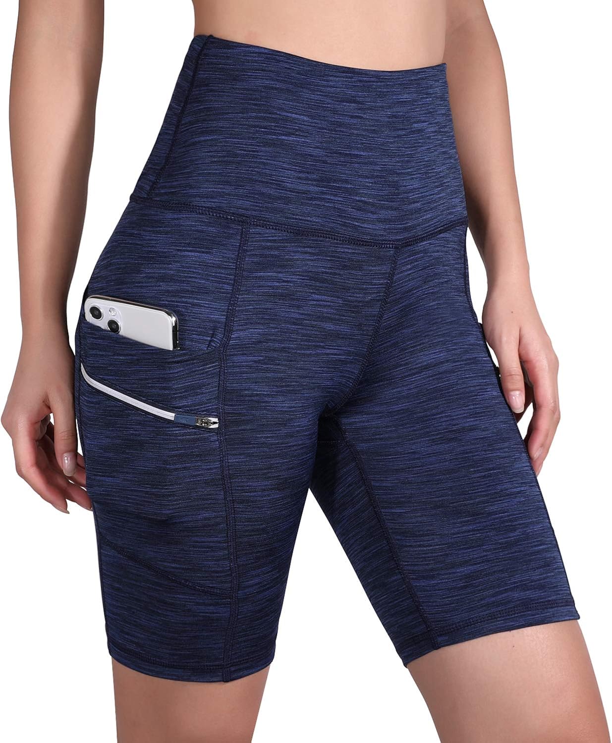 ODODOS High Waist Out Pocket Yoga Short Tummy Control Workout Running Athletic Non See-Through Yoga Shorts: Clothing