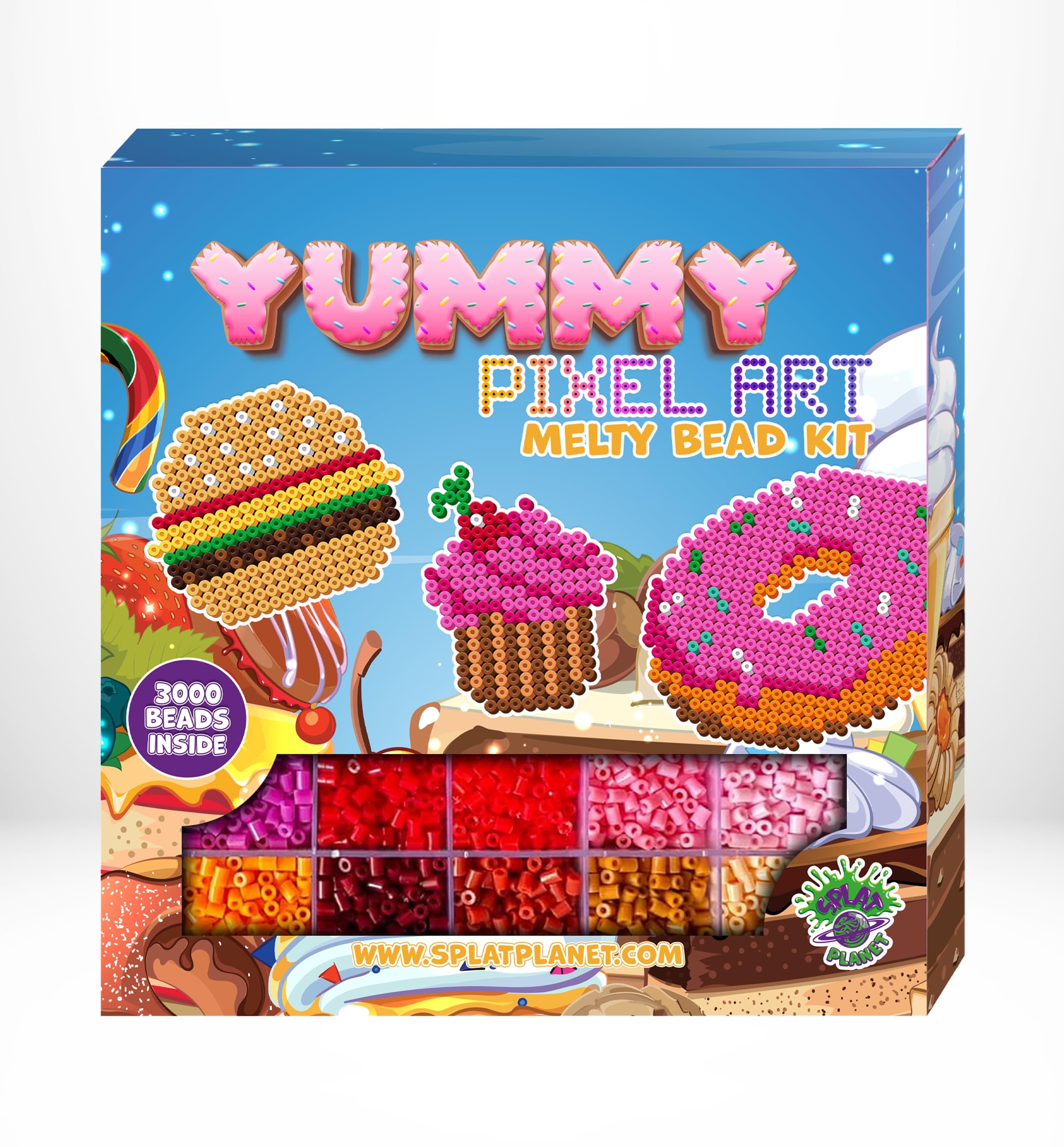 Splat Planet Yummy Food Themed Pixel Art Melty Bead kit Fuse Beads for Kids Craft Art kit (Yummy)