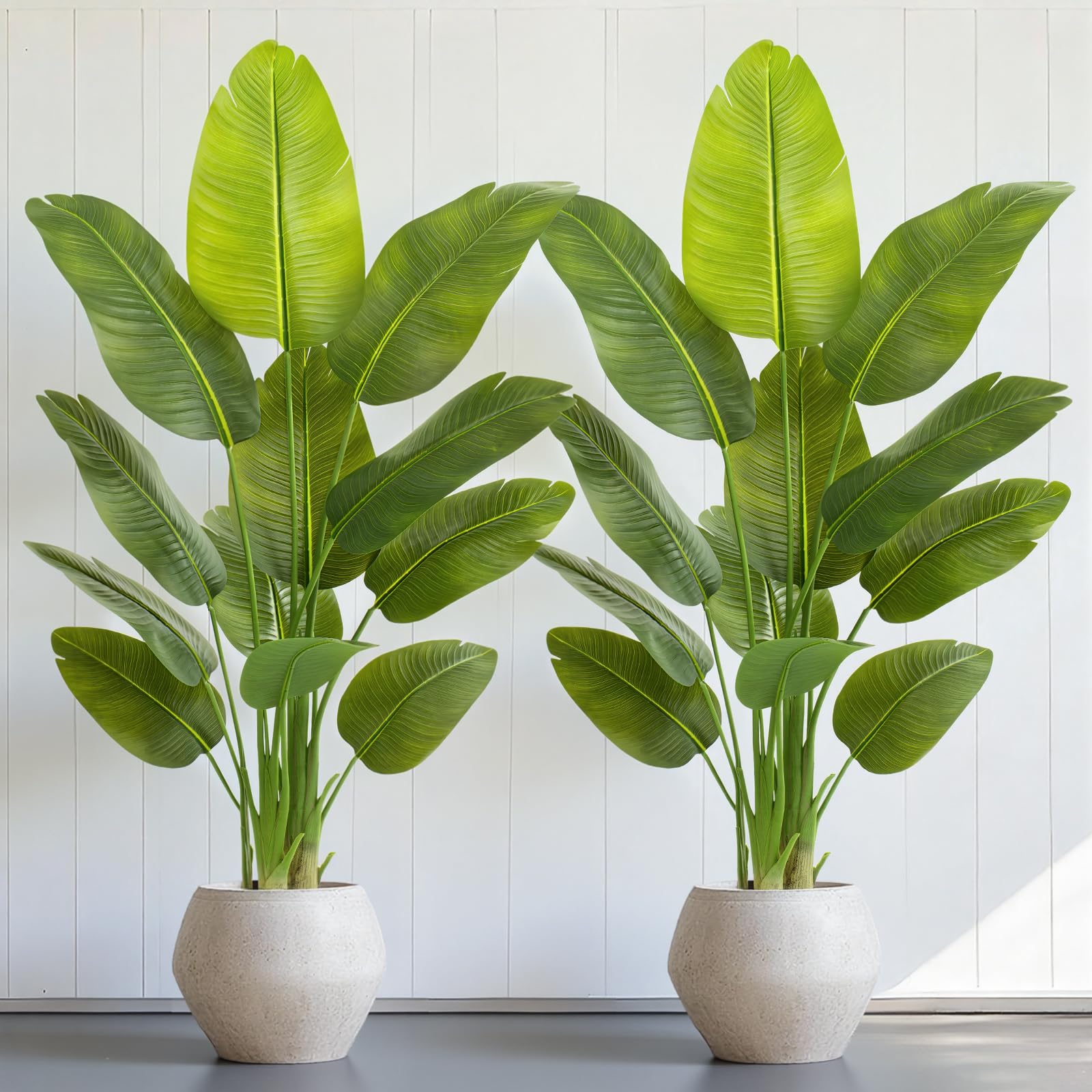 Keeplush Lifelike Bird of Paradise Artificial Plant,5ft Faux Banana Leaf Tree with 10 Trunks - Perfect Indoor Silk Floor Plant for Home Decor in Living Room, Office, and Bedroom (Set of 2)