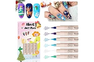 GELLAKTIK 6 Colors Nail Art Pens Set - 3D Nail Polish Pens 0.7MM Acrylic Paint Pens Nail Markers for Nail Art Dotting Drawing Painting Liner Brush for DIY Home & Salon Halloween Decoration Beginners Gifts