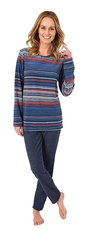 NORMANN WÄSCHEFABRIK Damen Frottee Pyjama Langarm in tollem Streifendesign, auch in Übergrössen bis 60/62-281 201 93 235