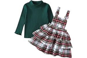 Okbabeha Toddler Girl Christmas Outfits Plaid Dress Solid Shirt Suspender Skirt 1T 2T 3T 4T 5T Kids Girls Overall Dress Set