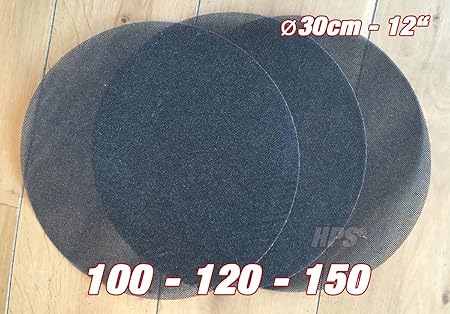HPS® 3Stück Schleifnetz - Schleiffolge 100-120-150 Schleifnetz - Ø 30cm - Schleifnetz für Einscheibenmaschine zb Floorboy xl 