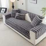Topchances Dark Grey Plush Sofa Cover Non-Slip 1/2/3 Seater 90x210 view 7