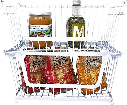 Amazon Com Stacking Metal Baskets Set Of 2 For Pantry Closet