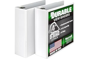 Samsill Durable 4 inch 3 Ring Binder, Made in USA, D Ring Binder, FSC 100% Recycled Chipboard, White, 2 Pack
