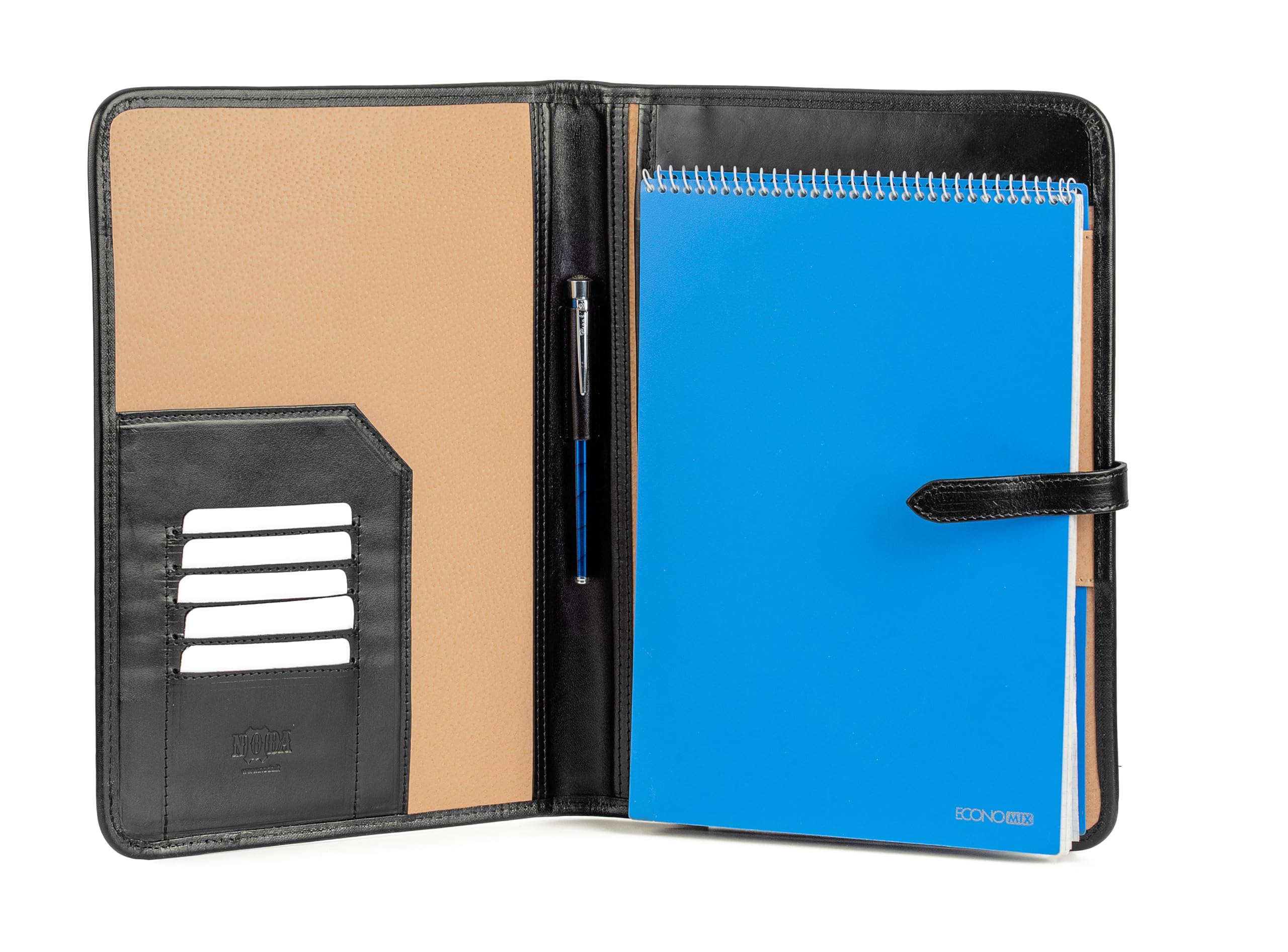 Luxury Black Leather Business Portfolio – A4 Executive Padfolio for Professionals – Genuine Italian Leather Document Holder – Premium Meeting Folder for Presentations – Handmade in Europe