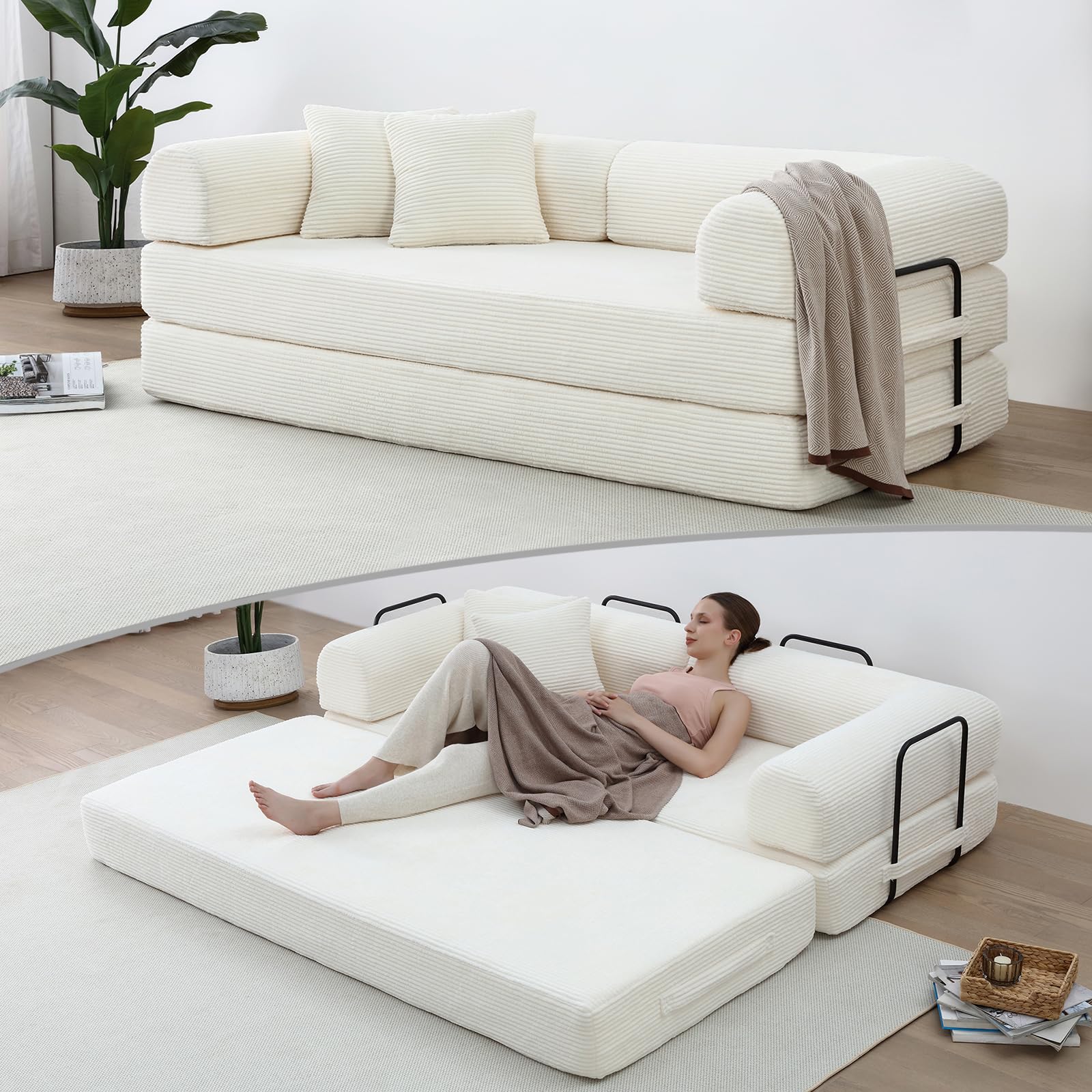 Photo 1 of ** just 2 cushions**
KSTNLUXQ Compression Sofa - 79'' ConvertibleBoneless Couch in a Box, Modular Corduroy Foldable Sleeper Sofa with 2 Pillows, 