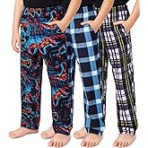 TUONROAD Boys 3 Pack Pajama Pants Soft Plaid Cozy Elastic Waist Sleep Bottoms Size 7 14 with Pockets