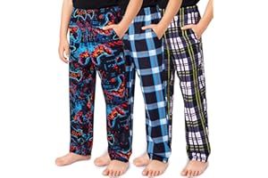 TUONROAD Boys 3 Pack Pajama Pants Soft Plaid Cozy Elastic Waist Sleep Bottoms Size 7 14 with Pockets