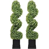COLORSPEC 3.5ft Topiary Trees Artificial Outdoor Set of 2, Artificial Boxwood Plants Outdoor Porch Trees, All-Year Green Fake Plant with Sturdy Pot for Front Porch (Spiral-B