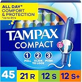 Tampax Compact Pearl Tampons for Women Multipack, with LeakGuard Braid &amp; Extendable Applicator, Regular/Super/Super Plus Absorbency, Compact Extendable Applicator, Unscented, 45 Count