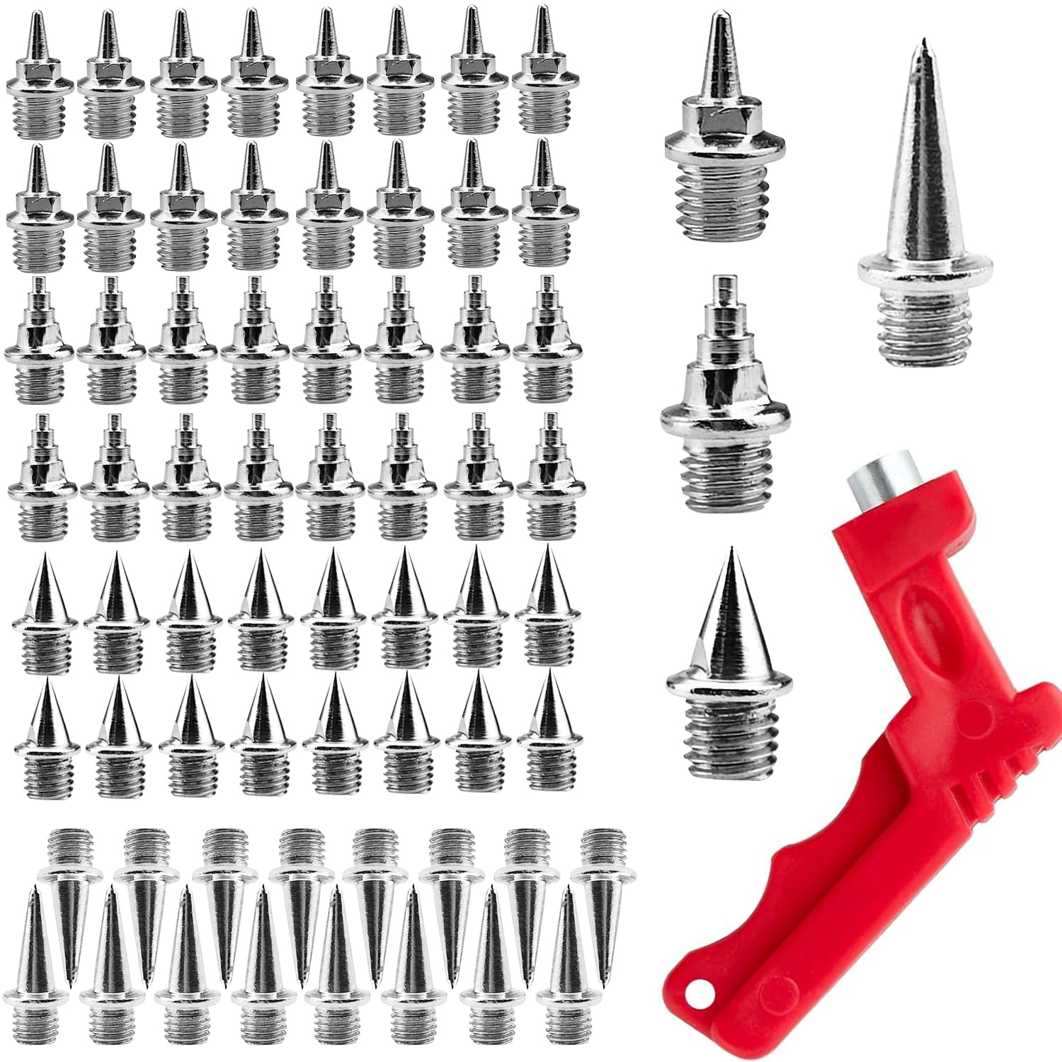 SHUIYUE 64Pcs Replacement Running Spikes Track Spikes Replacement with Wrenc,4 Models of 16 Each(Short Nail/Long Nail/Tower Nail/Pointed Nail),for Track Shoes Sports Sprint Shoes