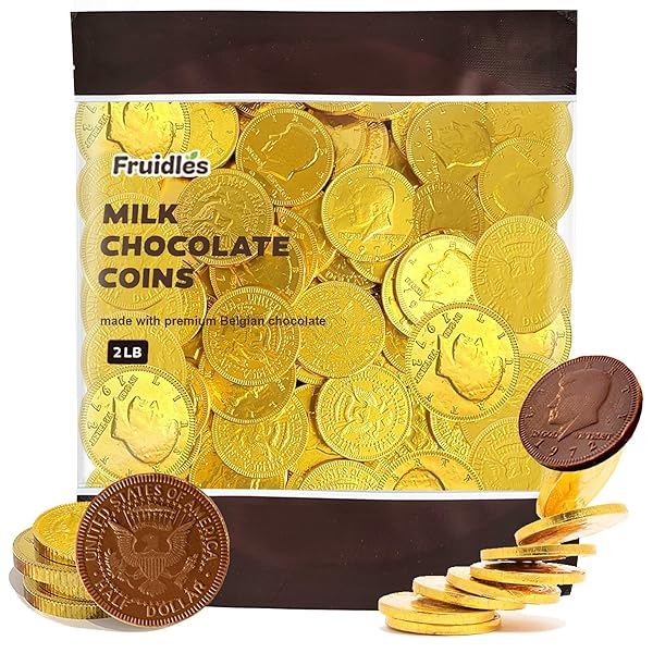 FRUIDLES GOLD HALF-DOLLAR MILK CHOCOLATE COINS GELT, MADE...