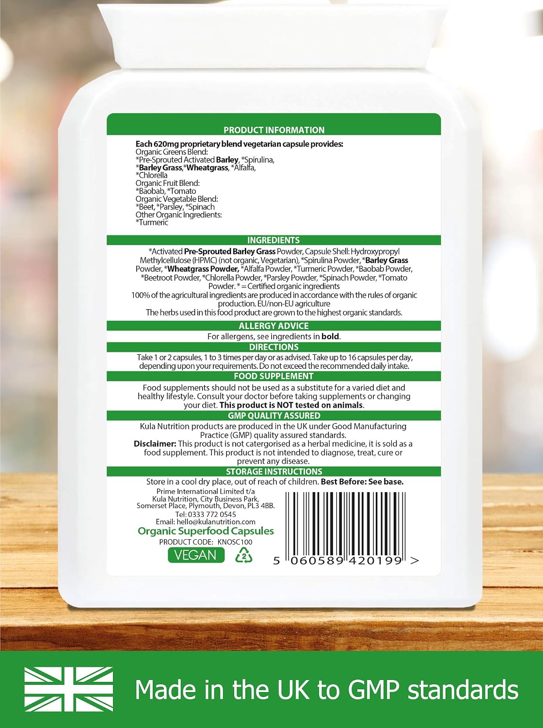 Kula Nutrition - Organic Superfood Complex - 100 Capsules - A Natural Food Form Vitamin and Mineral Blend with 14 Organic Fruits, Green Vegetables and Plant Extracts – Spirulina, Wheatgrass and More. - Image 3