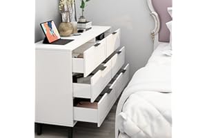 TaoHFE 6 Drawer Dresser for Bedroom Modern White Chest of Drawers for Nursery Wood Dresser for Kids Horizontal Dressers & Chests of Drawers for Bedroom Living Room