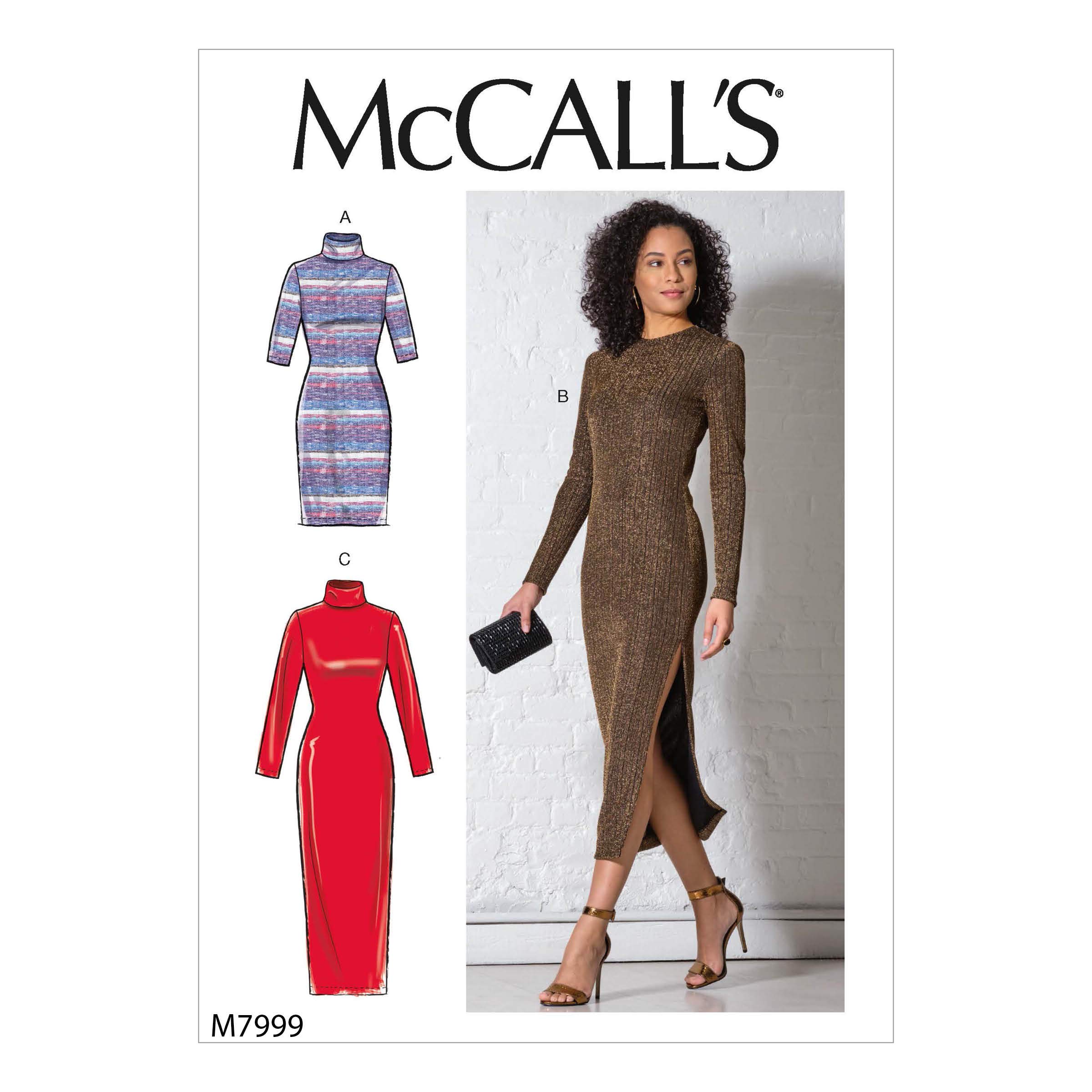 McCalls Sewing Pattern M7999A Misses' Dresses Size XS-S-M-L-XL,