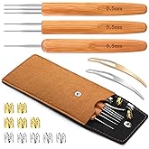 Yizzvb 3 PCS 0.5mm Dreadlocks Crochet Hooks, Hair Loc Crochet Needle | Dreadlocks Crochet Hooks for Hair, Bamboo Handle Dreadlocks Needle Weaving Crochet for locs, Hair Dreadlock Braid Craft