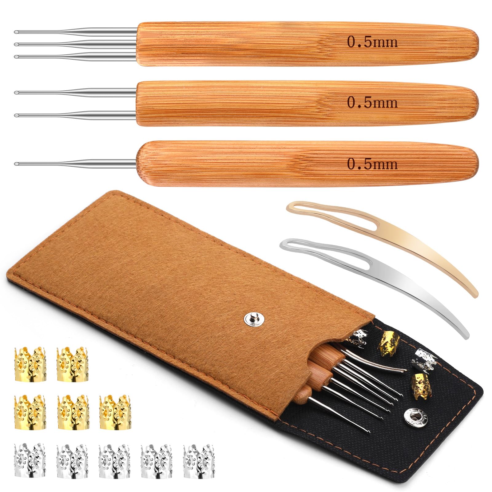 Photo 1 of 3 Pcs Dreadlocks Crochet Hooks for Hair, Braid Hair Dreadlocks Needle Weaving Crochet, Bamboo Handle Crochet Hook for Hair Dreadlock Braid Craft 0.5mm (1, 2, 3 Hooks)