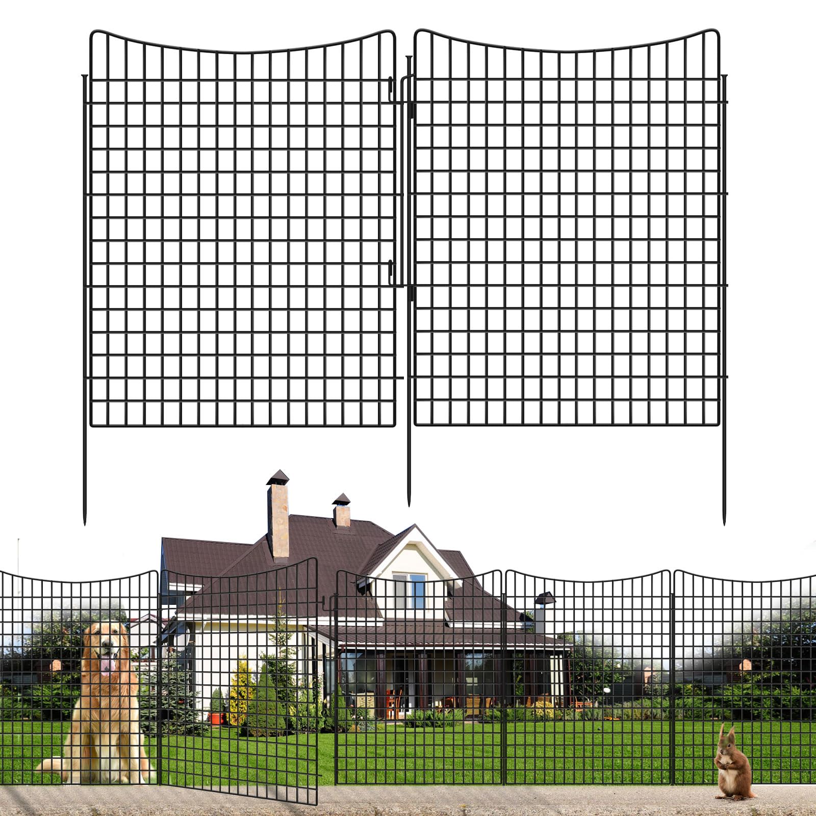 Photo 1 of 12 Panels 36 in(H) X 27ft(L) Dog Fence Outdoor for Yard with Lock, Garden Fence Animal Barrier, Decorative Metal Wire Fence Panel Tall Fencing for Garden, Patios, Flower Bed