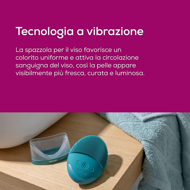 FC 52 Laguna Spazzola per il Viso Vibrante in Silicone, Pulizia Profonda dei Pori con Funzione Massaggio, Impermeabile, Adatta a Tutti i Tipi di Pelle