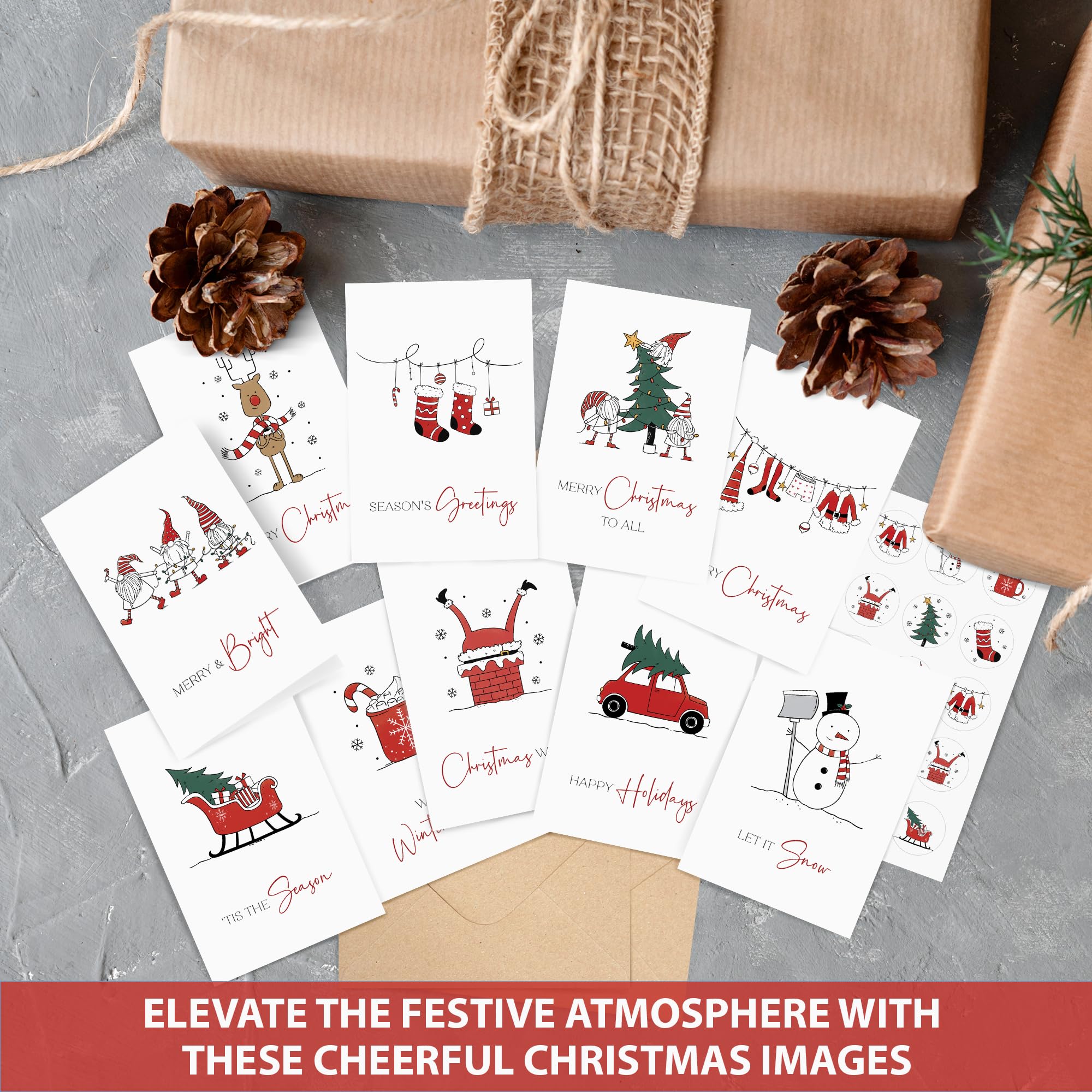 AUDREE Christmas Cards With Envelopes & Matching Stickers (20 Pack 4