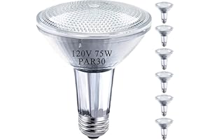 MISDOOD PAR30 120V 75W Long Neck Halogen Bulbs,PAR30 Flood Light Bulb, Dimmable, E26 Medium Base, 2700K Warm Lighting, 3000 Hours for Recessed Light Bulb, 6 Pack