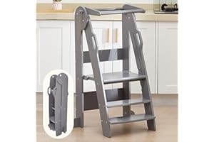 FUNLIO Foldable Kitchen Step Stool for Kids 2-6 Years, 3-Level Height Adjustable Kitchen Step Stool for Toddler, Easy to Asse