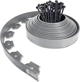 VOUNOT Lawn Edging 10m 5cm High with 30 Pegs Grey Flexible Plastic