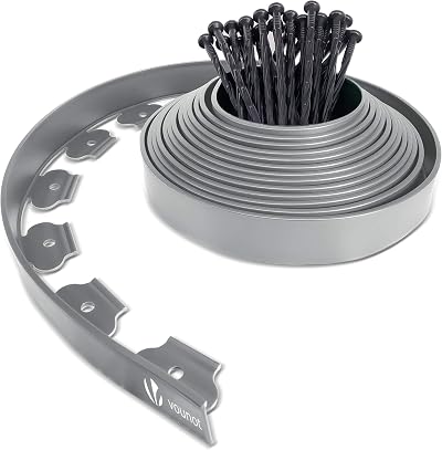 VOUNOT Lawn Edging 10m 5cm High with 30 Pegs Grey Flexible Plastic
